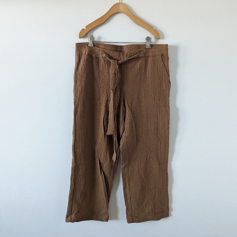 Thyme Maternity Women's Textured Cotton Pants Size Medium Taupe NEW 100% Cotton